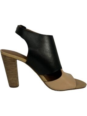 Lucky Brand Otta Leather Black Tan‎ Heeled Sling Back Block Heel Shoes Size 7.5